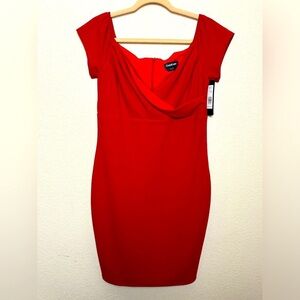 NWT Bebe Lipstick Red Bodycon Cap Sleeve Wrap Front Stretch Sheath Dress 12